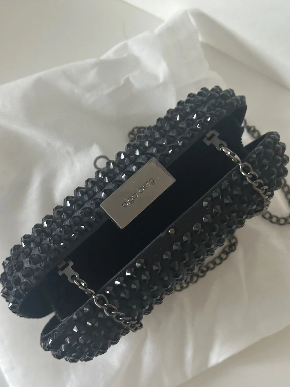 Olga Berg Black Crystal-Embellished Evening Clutch